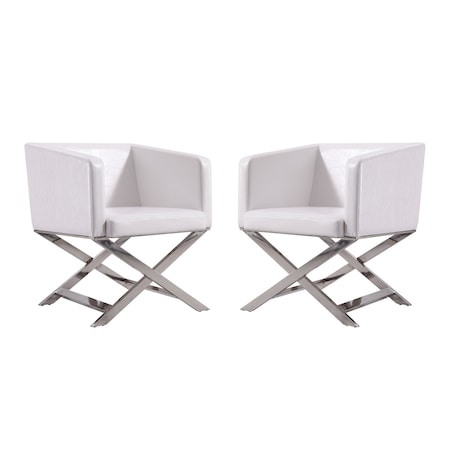 Manhattan Comfort Hollywood Lounge Accent Chair in White and Polished Chrome, PK2 2-AC050-WH